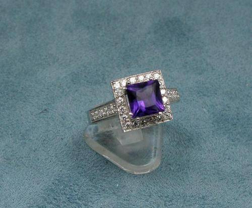 Vintage 925 Silver Cluster Ring with Real Amethyst