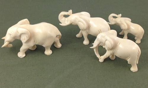 Vintage Hand carved Ivory Elephants set of 4