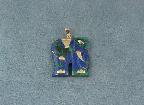 Vintage Elephant Pendant 14 carat (585) Gold & Azurite.