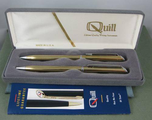Vintage Original Set of Pen & Pencil by QUILL. Original Box & Instruction. Made in USA.