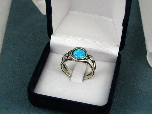 OId Vintage 925 Silver Ring with Opal (Syn). Signed. Hand Made.