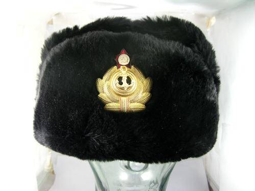 Original Russian Navy Officer Winter Hat Ushanka, Original USSR Navy Badge. Genuine Fur & Leather.