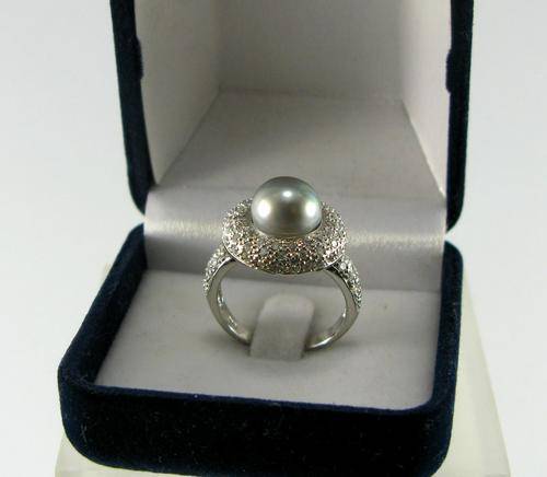 Beautiful Big Vintage 925 Silver Cluster Ring with Mabe Pearl & Crystals. Hand Made.