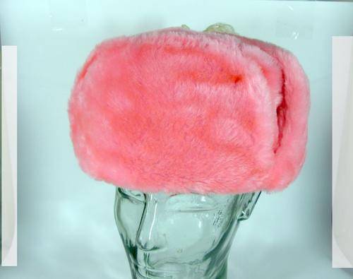 Genuine Russian Hat Ushanka. Pink Colour. Size: 62.