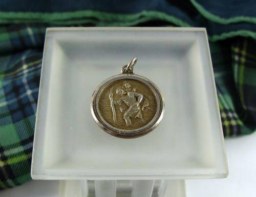 Old Vintage Sterling Silver Saint Christopher Pendant.