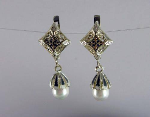 Traditional Russian Faberge Art Guilloche Enamel 925 Silver Jewelry Earrings. Hand Made in Russia.