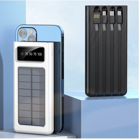 20000mah Solar Power bank with built-in cables