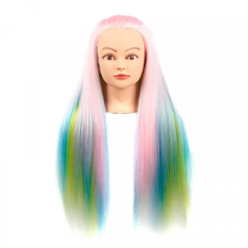 Pastel rainbow color practice mannequin head- synthetic heat resistant hair