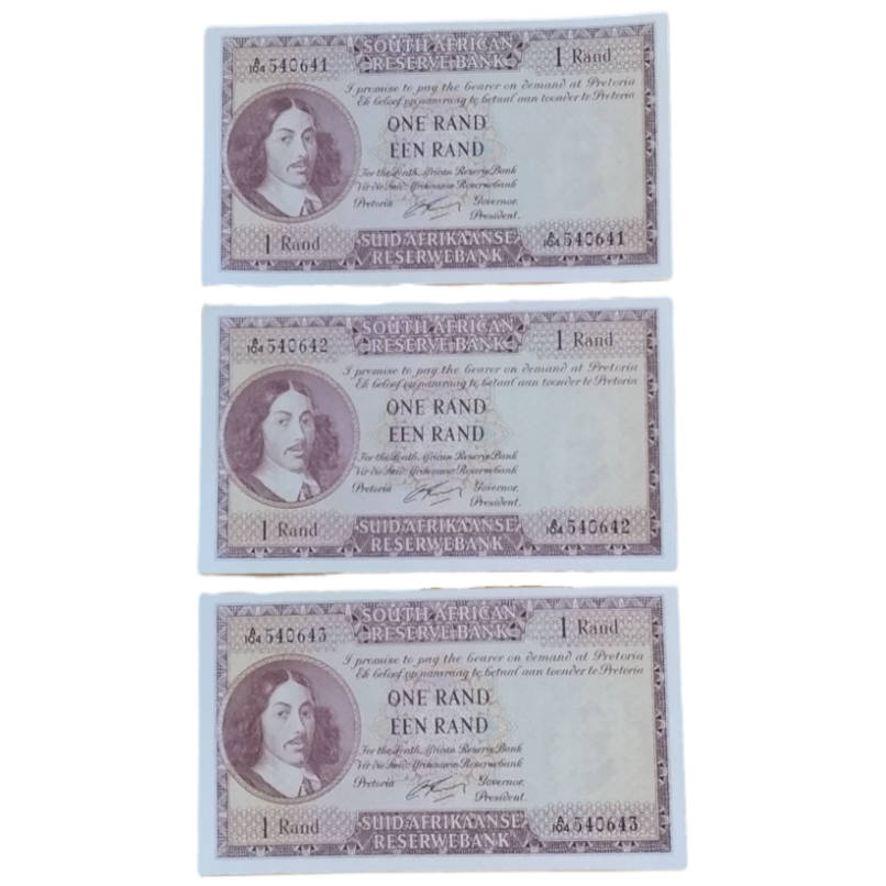 One Rand Notes in Sequence UNC (3 Notes) G Rissik  #N0017