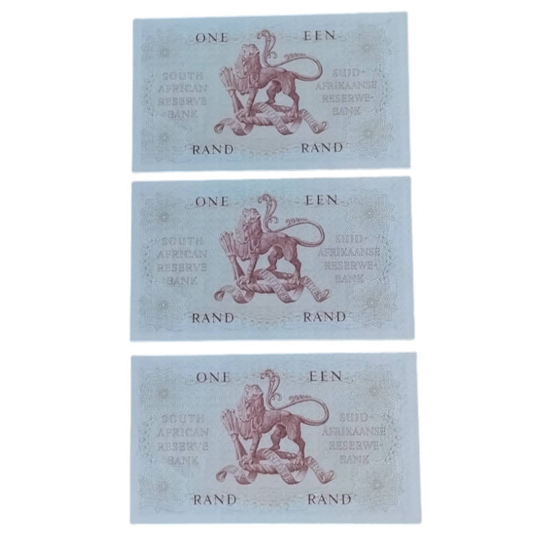 One Rand Notes in Sequence UNC (3 Notes) G Rissik  #N0017