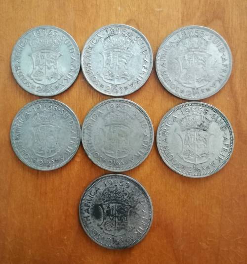 7 x silver union half crowns. 1953, 54, 55, 56, 57, 58 and 1959