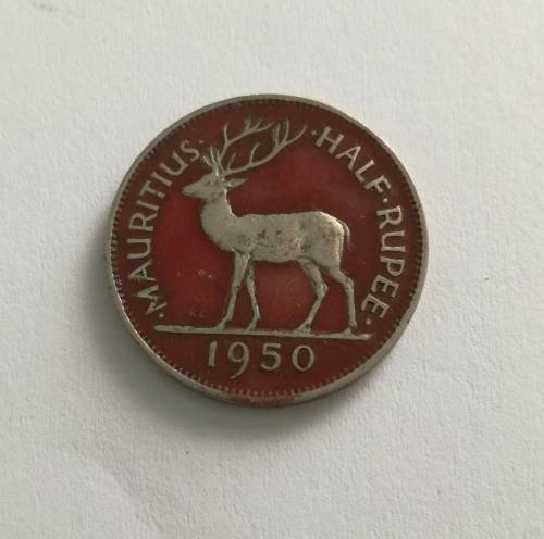 1950  SILVER MAURITIUS HALF RUPEE.  GREAT COIN !!