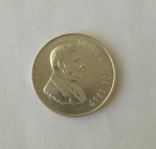South Africa 1967 English silver one rand.