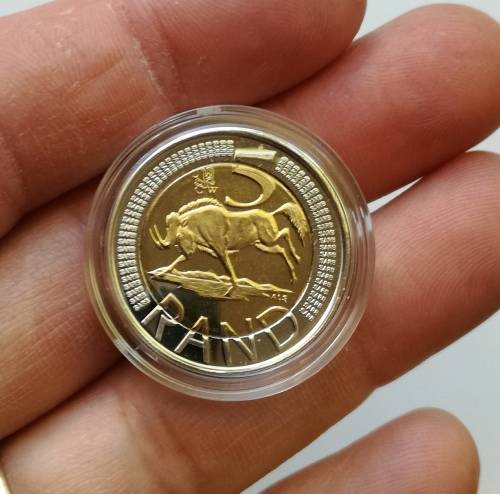 South Africa 2012 UNC R5 mintmark coin struck on oom Paul Kruger coin press.