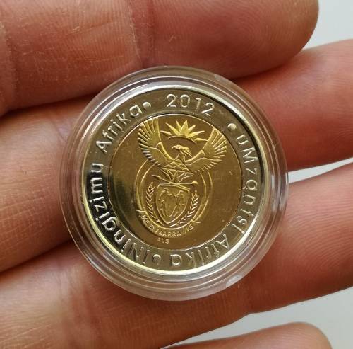 South Africa 2012 UNC R5 mintmark coin struck on oom Paul Kruger coin press.