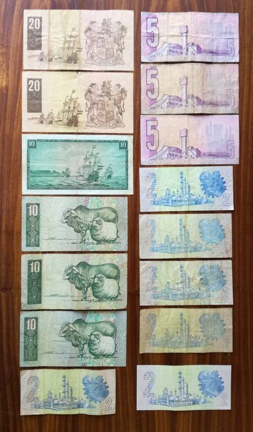 South Africa collection of 15 old bank notes.