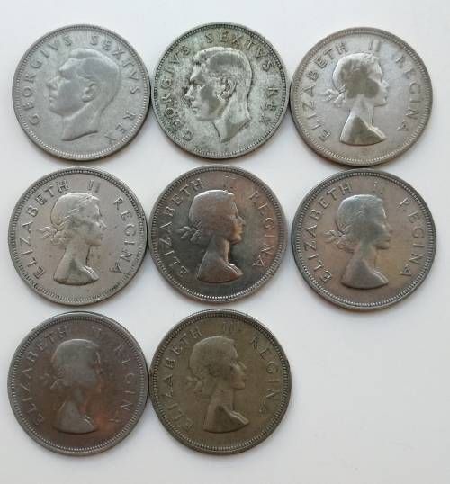South Africa 1951-1958 Silver Half Crowns. One bid takes all.