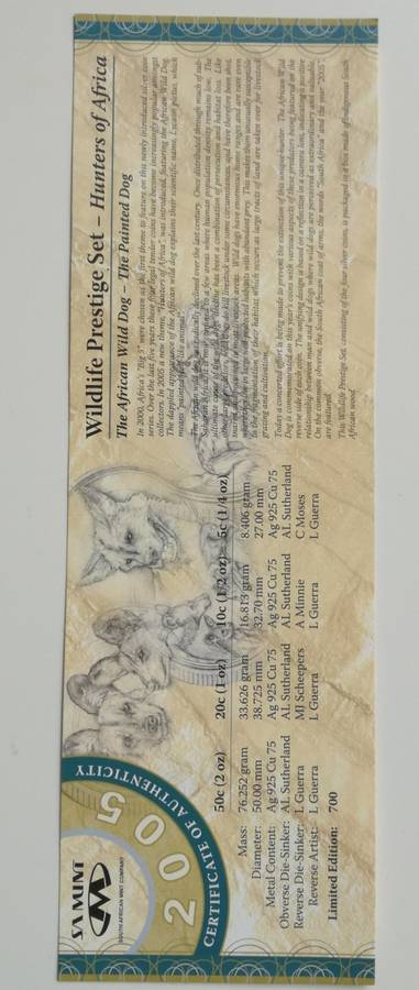 RSA WILDLIFE PRESTIGE SILVER SET. THE AFRICA WILD DOG.