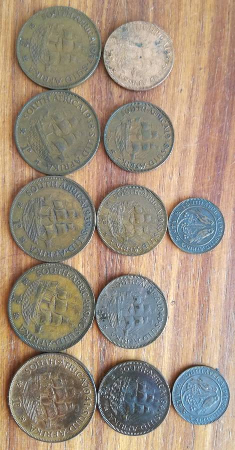 South Africa 1937-1946 Penny to Quarter Penny.(1937+38 Quarter Penny not included. 1940 non minted)