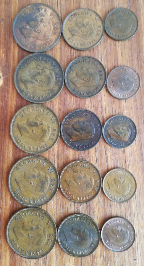 South Africa 1937-1946 Penny to Quarter Penny.(1937+38 Quarter Penny not included. 1940 non minted)