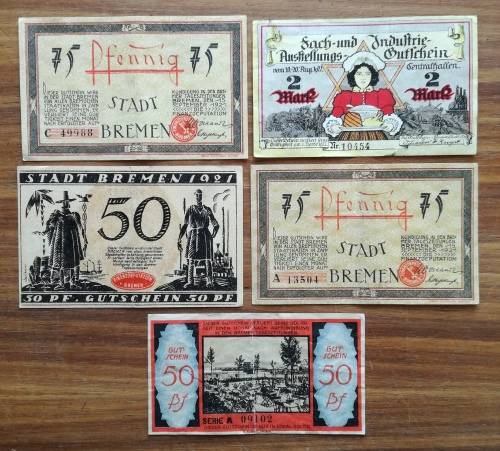 Collection of 5 German Reichsbanknote.