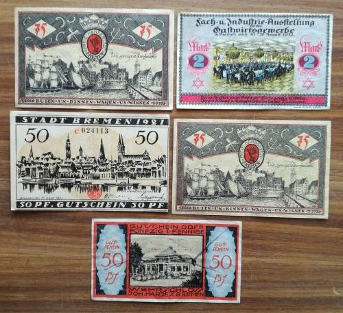 Collection of 5 German Reichsbanknote.