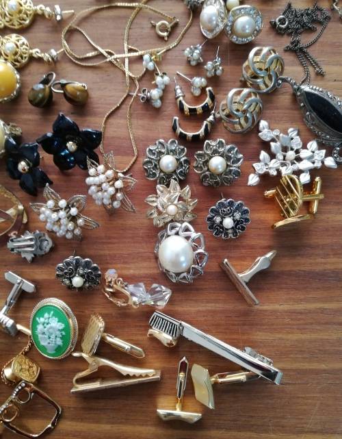 Large collection of vintage and costume jewelry. Some silver earrings.