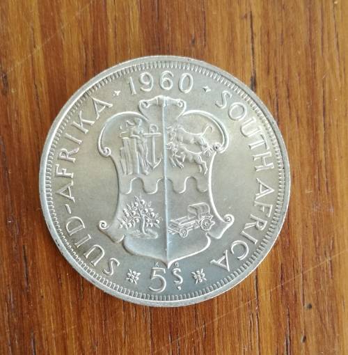 South Africa 1960 Silver 5 Shillings. Good condition.