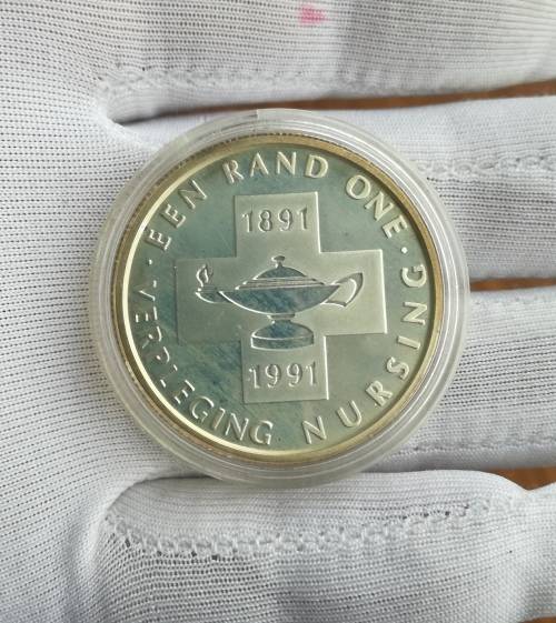 South Africa Silver Proof 1991 Nursing one rand.