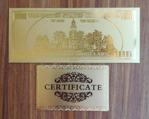 24 CT Gold 100 American dollar bill with certificate.