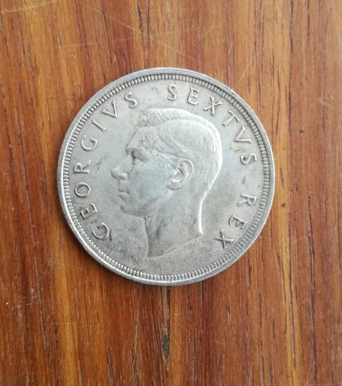 South Africa 1948 Silver 5 Shillings.