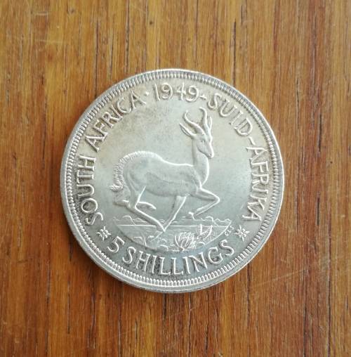 South Africa 1949 Silver 5 Shillings. Great condition.