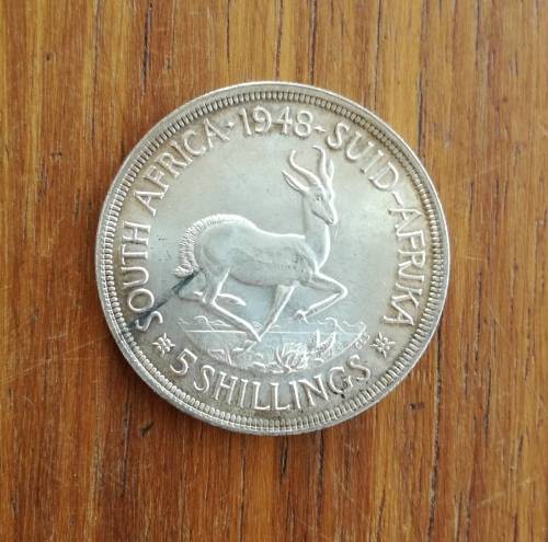 South Africa 1949 Silver 5 Shillings. Great condition.