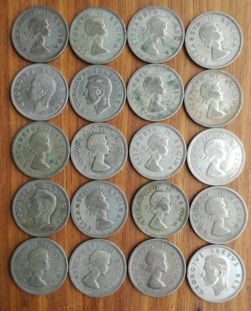 South Africa collection of 20 Silver Half Crowns. 278.64 Grams.