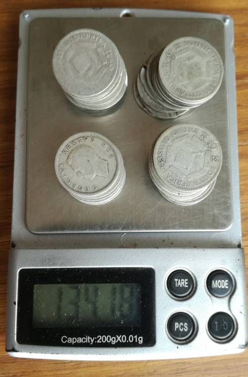 South Africa collection of 51 (80% Silver) Sixpence coins. 134.18 Grams.