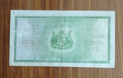 South Africa Postmus 9 September 1940 Old Five Pounds Bank note. (637)
