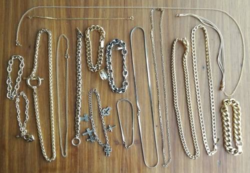 Large collection of 17 ladies and men`s necklaces and one ring.