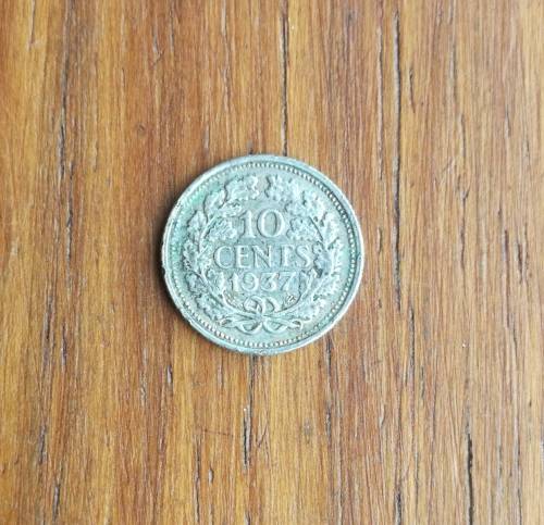 Netherlands 1937 Silver 10 Cents.