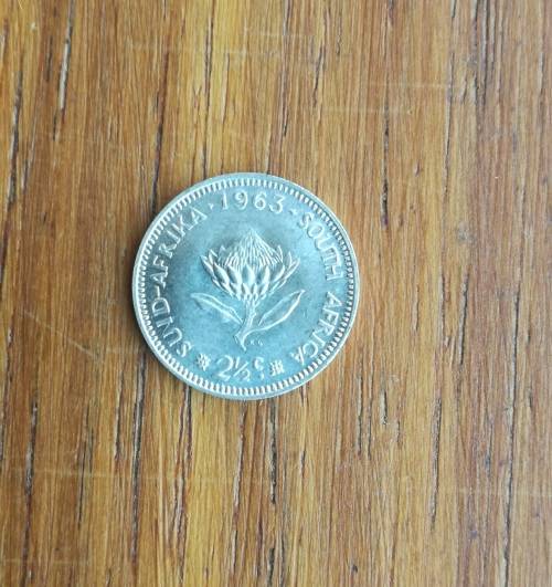 South Africa 1963 Silver 2 1/2 Cents.