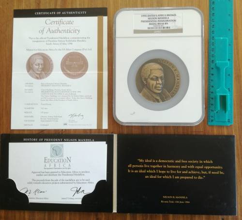 Nelson Mandela 1994 NGC MS66 BN Inauguration Medal. Very big Slab.