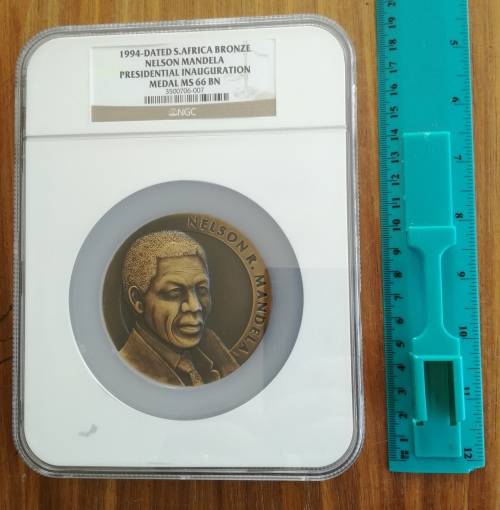 Nelson Mandela 1994 NGC MS66 BN Inauguration Medal. Very big Slab.