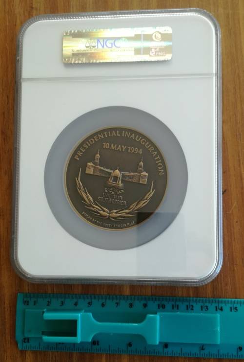 Nelson Mandela 1994 NGC MS66 BN Inauguration Medal. Very big Slab.
