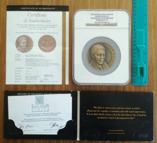 Nelson Mandela 1994 NGC MS64 BN Inauguration Medal. Very big Slab.