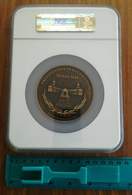 Nelson Mandela 1994 NGC MS64 BN Inauguration Medal. Very big Slab.