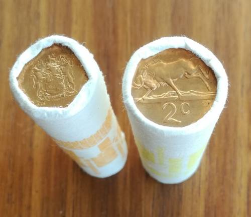 South Africa Trust Bank Full unopened rolls of one cent and two cents.