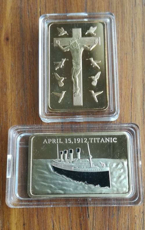 Jesus Christ and Titanic 1 OZ Gold Layered .999 Ingots.