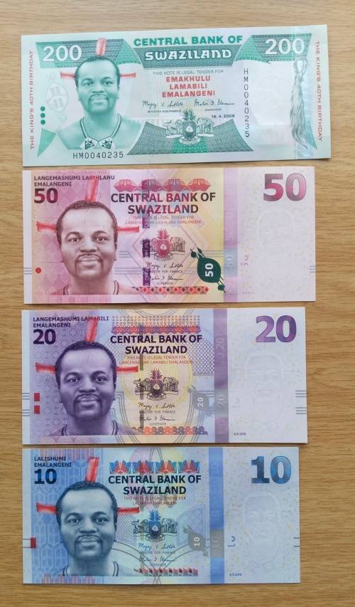 Swaziland UNC 200, 50, 20 and 10  Emalangeni Bank Notes.