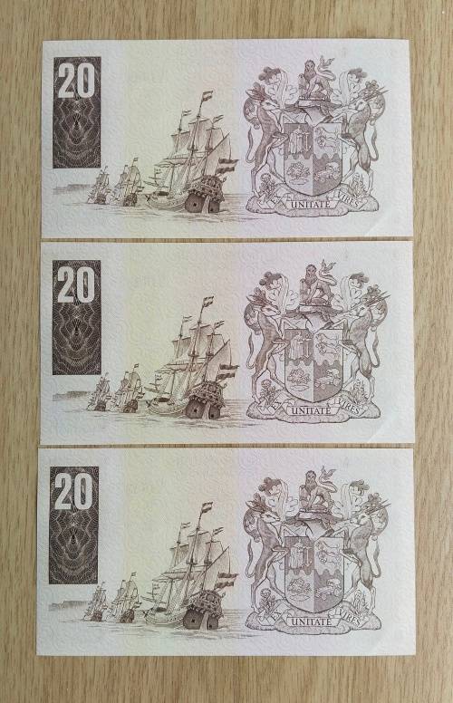 South Africa 3 UNC Consecutive number de Jongh R20 Bank Notes. (937-939)