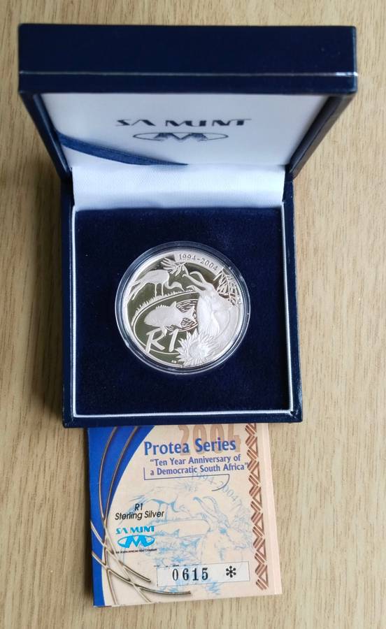 South Africa Protea Silver Proof 2004 The Year of Democracy R1