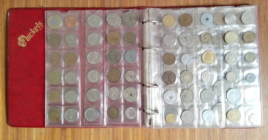 Collection of 91 old coins with album. Nice collection.